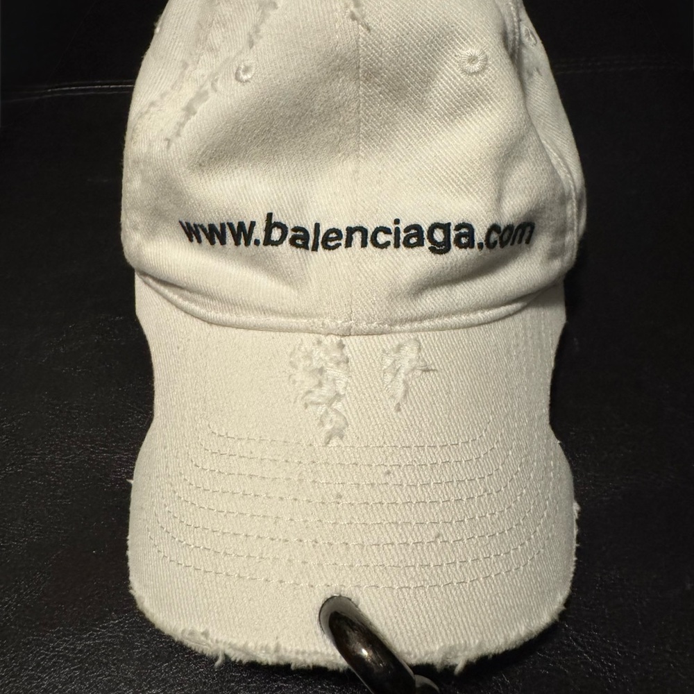Balenciaga White Distressed Piercing Cap